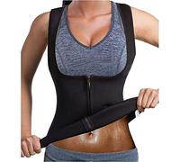 Women Hot Sweat Bodysuit, Neoprene Sauna Sweat Waist Training Vest Belly Fat Burner Zipper Weight Loss Tank Top Sauna Suit (Color : Black, Size : M)