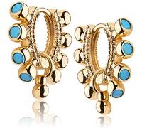Women Huggie Hoop Earrings 18K Plated Ear Stud Cuff Diamond Red Green Turquoise Inlay Half Sleeper Tiny Boho Beach Simple Mini Cute Delicate Handmade Hypoallergenic Jewelry Gift