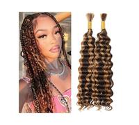 Women Human Braiding Hair 14-30 Inch Highlight P4/27 Deep Wave Bulk Indian Hair Bundles for Boho Braids Extensions for Braids(14inches)