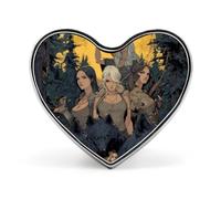 Women Hunters with Wolves Heart Brooch Cute Badge Lapel Pins