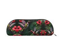 Women Hunting Fly Print Cosmetic Bag Makeup Bag Travel Toiletry Pencil Bag, Hummingbird Red Flowers Hibiscus, Taglia Unica