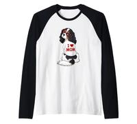 Women I Heart Mom Tricolor Cavalier King Charles Spaniel Dog Raglan Baseball Tee