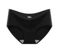Women Ice Silk Mid Rise Briefs Seamless Breathable Quick Dry Underwear High Elastic Solid Color Panties, For Daily Home Vacation Wear Spring Summer Autumn Winter(L black)
