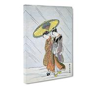 Women In A Storm By Harunobu Suzuki Canvas Print | Gallery Wrapped 30mm Frame Wall Art | 20x14 inches | Ready to Hang | Asian People Picture | Living Room Bedroom Lounge Office