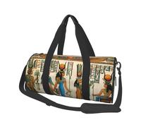 Women in Ancient Egypt Large Round Travel Duffle Bag, Full-Print Canvas Weekender with Padded Lining, Multiple Pockets,Detachable Shoulder Strap and Soft Leather Handles