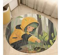 Women in The Rain Area Rug Washable Circle Carpet Non-Slip Round Floor Rug Small Low Pile Waterproof Print Door Mat Pad Decor for Bedroom Living Room Bathroom Kitchen 80 * 80cm