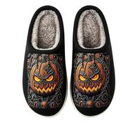 Women Indoor Slippers Closed Toe House Slipper Halloween Christmas Slippers | Ladies Print Slippers Soft Fuzzy Slippers Black House Sliders Cozy Mule Slippers Lounge Footwear Cute Toweling Slipper