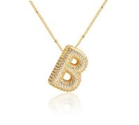 Women Initial Letter B Necklace Cubic Zircon Hollow Design Bubble Alphabet Pendants Necklace Cute Balloon Jewelry
