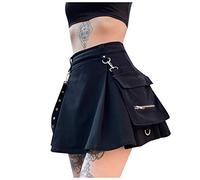 Women Irregular Steme Gothic Skirt A-line Waist Pleated Punk Belt in the Style of High 100 Things High School, black, M