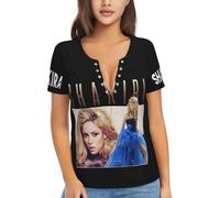 Women Isabel Music Mebarak Singer Ripoll T Shirt Deep V Neck tee Shirt Short Sleeve Sexy Tops Low Cut Cleavage Summer Casual Basic Button Top Tees