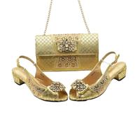Women Italian Decorated With Rhinestone African Wedding Shoes Bride Plus Size Pink Shoe And Bag Set 938-90-Gold 40