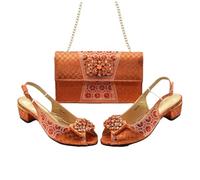 Women Italian Decorated With Rhinestone African Wedding Shoes Bride Plus Size Pink Shoe And Bag Set 938-90-Orange 38