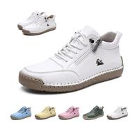 Women Italian Handmade Soft Leather High Boots Outdoor Beck Shoes Waterproof Non-Slip Lightweight Breathable Slip on Minimalist Barefoot Orthopedic Hiking Walking Sneakers(White,8 UK)