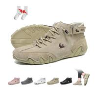 Women Italian Handmade Soft Suede High Boots Outdoor Waterproof Lightweight Ultra-Comfort Beck Shoes Non-Slip Minimalist Casual Sneakers Hiking Barefoot Boots(Khaki,39 EU)