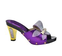Women Italian High Heel Shoes and Bag Set Rhinestone Nigerian Wedding Pumps and Matching Bag Set Purple Only Shoes 39