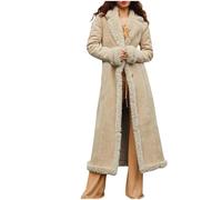 Women Jacket, 241104DIA581 Women's Beige Teddy Coat, Long Length, Waterproof, Fitted, Notch Collar, Long Sleeve, Adult, Asian, Multi-Activity, Women's Coat