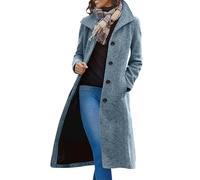women jacket Women's Clothing Single Breasted Autumn Winter Wool Blend Trench Coat Classic Long Warm Jackets Windbreaker Warm Outerwear Navy L