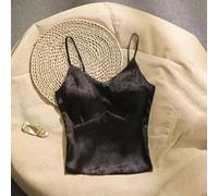 Women Jacquard Satin Camisole, Average Size, for Slim Fit Sleeveless Top with Chest Pad, Microelastic Solid Color Bandeau Blouse for Daily Casual Wear All Seasons(Black)