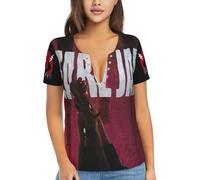 Women Jam Music Rock Band Pearl T Shirt Sexy tee Shirt Deep V Neck Short Sleeve Tops Low Cut Cleavage Summer Casual Basic Button Top Tees