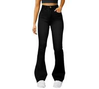 Women Jeans High Waisted Stretch Shaping Skinny Flared Work Denim Pants Solid Color Bell Bottoms Soft Trousers with Pockets Work Comfy Pant Wide Leg Jeans