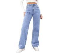 Women Jeans with Straight Leg High Waisted Stretchy Denim Pants Wide Leg with Pockets Ladies Loose Fit Jeans Vintage Trendy Denim Pants Streetwear Comfy Trousers Casual Jean for (c-Sky Blue, M)