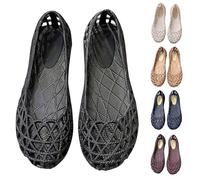 Women Jelly Flats Sandals Flat Jelly Shoes Slip on Hollow out Loafers Waterproof Shoes Womens Flat Sandals SIZE 4.5 A0_Black Clearance