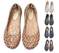 Women Jelly Flats Sandals Flat Jelly Shoes Slip on Hollow out Loafers Waterproof Shoes Womens Flat Sandals SIZE 5.5 A0_Beige Clearance