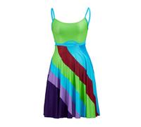 Women Jenna Rink 13 Going on 30 Rainbow Sexy Mini Dress Retro Print Fitted Strap Dress Y2K Costume, Green, S