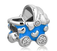 Women Jewellery Blue Babby Stroller Charm Compatible with Pandora Bracelets Baby Carriage Mother Wife Husband Birthday