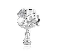 Women Jewellery Good Luck Lucky Clover Ladybug Dangle Charm Compatible with Pandora Charm Bracelets Crystal Clear CZ Daughter Sister
