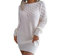 Women Jumper Dress Autumn Dresses for Uk-Keep Warm Fashionable Lazy Style Elegant Loose Long Sleeves Sexy Outdoor/indoor Slim Knitting Flowy Casual Hip-Covered Solid Color Round Neck Tunic Skirts