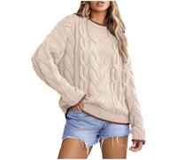 Women Jumpers Chunky Knit Jumper Ladies Baggy Pullover Cable Knit Sweater Knitted Long Sleeve Top Plain Casual Oversized Sweatshirts Plus Size Thermal Pullover Tunics Warm Clothes Beige