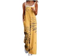 Women Jumpsuit Plus Size With Pockets Overalls Women Spaghetti Strap Long Playsuit Women Casual Sleeveless Women's Romper Sunflower Print Baggy Dungarees For Women