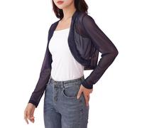 Women Juniors Sheer Bolero Chiffon Shrug Long Sleeve, Black, L