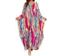 Women Kaftan Dresses Plus Size V Neck Batwing Sleeves Beach Cover Up Summer Floral Print Dress, Beach Sarong