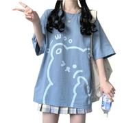 Women Kawaii Bear T-Shirt Cute Japanese Anime Graphic Tees Cartoon Korean Preppy Short Sleeve Baggy Top Oversized Clothes, Blue, M