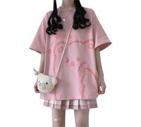 Women Kawaii Bear T-Shirt Cute Japanese Anime Graphic Tees Cartoon Korean Preppy Short Sleeve Baggy Top Oversized Clothes, Pink, S