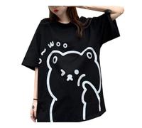 Women Kawaii Bear T-Shirt Cute Japanese Anime Graphic Tees Cartoon Korean Preppy Short Sleeve Baggy Top Oversized Clothes, Black, M