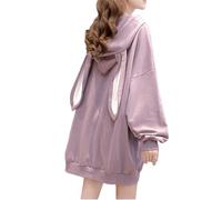Women Kawaii Bunny Ear Hoodie Rabbit Aesthetic Cute Oversized Japanese Hooded Sweatshirt Long Sleeve Top Fall Winter, Purple, Medium