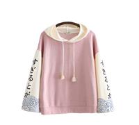 Women Kawaii Cute Meow Cat Hoodies Winter Fall Long Sleeve Japanese Mori Style Sweatshirts Pullover Blouse Clothes, Pink, One Size