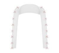 Women Kawaii Lace Bolero Y2K Sheer Mesh Shrug Lolita Bowtie Fishnet Shawl Cute Sweet Arm Sleeves Y2K Accessories, White Pink, One size
