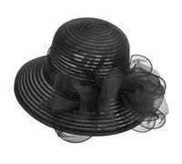 Women Kentucky Organza Derby Hat - Bridal Wedding Church Tea Party Wide Brim Summer Sun Cap, A-black, M/L
