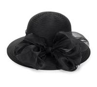 Women Kentucky Organza Derby Hat - Bridal Wedding Church Tea Party Wide Brim Summer Sun Cap, Black-bowknot, M