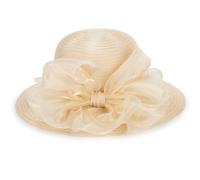 Women Kentucky Organza Derby Hat - Bridal Wedding Church Tea Party Wide Brim Summer Sun Cap, Champagne-bowknot, M
