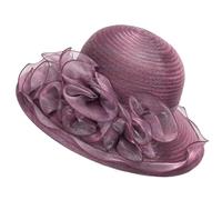 Women Kentucky Organza Derby Hat - Bridal Wedding Church Tea Party Wide Brim Summer Sun Cap, Dark Purple, M