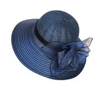 Women Kentucky Organza Derby Hat - Bridal Wedding Church Tea Party Wide Brim Summer Sun Cap, Navy Blue, M