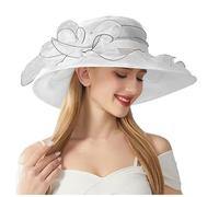 Women Kentucky Organza Derby Hat Casual Floral Mesh Sun Protection Beach Fascinator Wide Brim Hat Elegant Design Special Occasion Headpiece for Garden Parties White