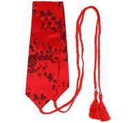 Women Kimono Japanese Ethnic Style Embroidered Kimono Sash Waist Band Cinch Boho Waist Belt with Weaving Tassel for Yukata Robe Accessories Red