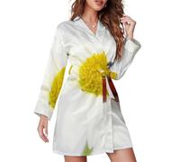 Women Kimono Wedding Robe, Bride Bridesmaid Polyester Dressing Gown Pajamas Long Sleeved Sleepwear Party Bathrobe L Print Red Ladybug Sits on a White Daisy Flower Petal