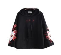 Women Kitsune Mask Hoodie Y2K Top Anime Harajuku Japanese Kawaii Emo Alternative Aesthetic Dark Academia Clothes Top, Black, One Size